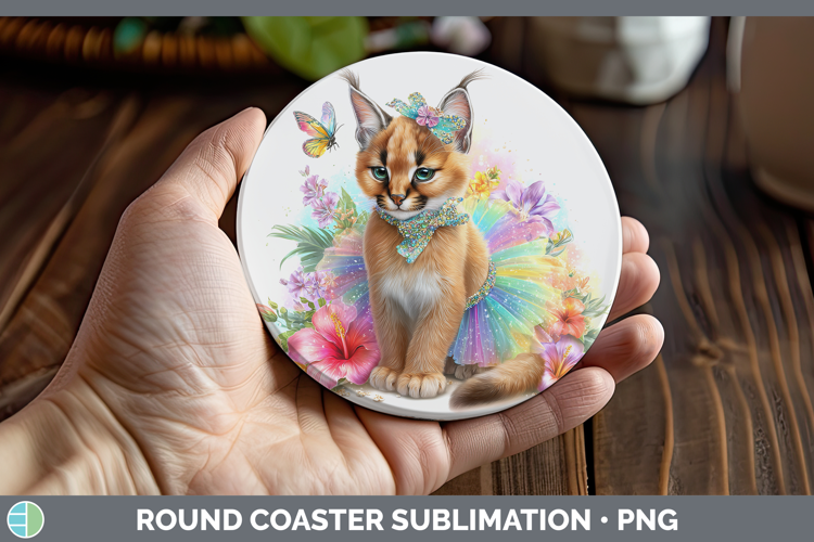 Wild Cats Rainbow Summer Caracal Round Coaster Sublimation C