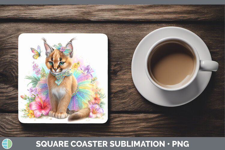 GorgeousWild Cats Rainbow Summer Square Coaster design.