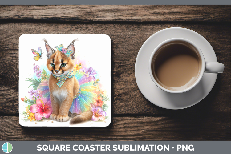 Wild Cats Rainbow Summer Caracal Square Coaster Sublimation