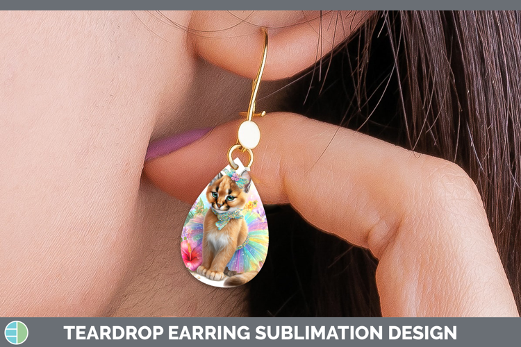 Wild Cats Rainbow Summer Caracal Teardrop Earrings Sublimati
