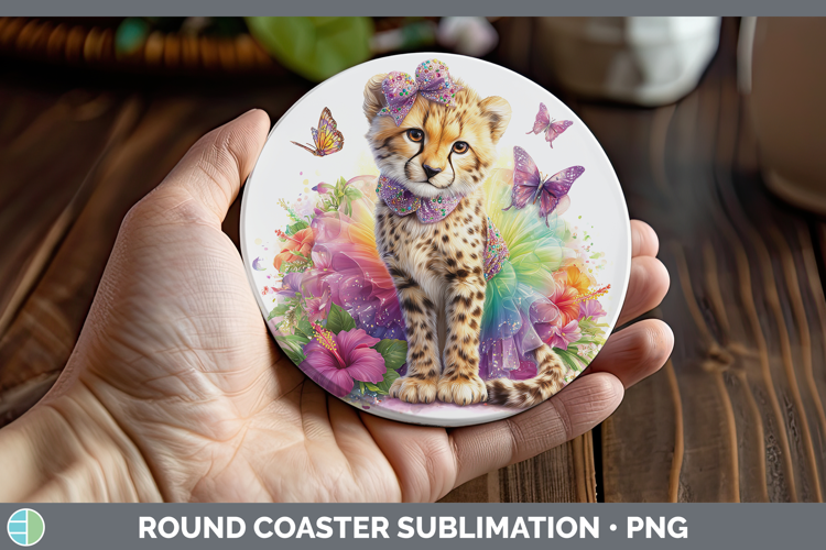 Wild Cats Rainbow Summer Cheetah Round Coaster Sublimation C