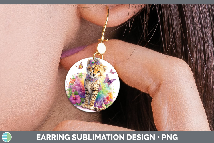 Wild Cats Rainbow Summer Cheetah Round Earrings Sublimation