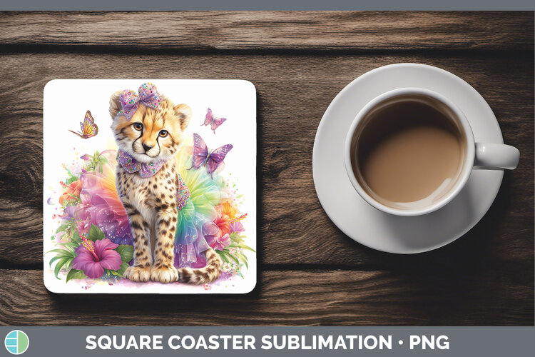 GorgeousWild Cats Rainbow Summer Square Coaster design.