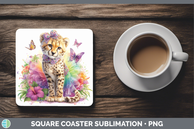 Wild Cats Rainbow Summer Cheetah Square Coaster Sublimation
