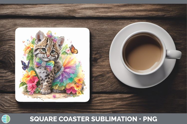 Wild Cats Rainbow Summer Geoffroys Cat Square Coaster Sublim