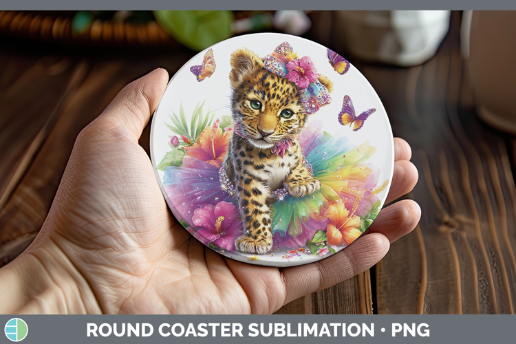 Wild Cats Rainbow Summer Jaguar Round Coaster Sublimation Co