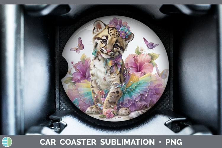 Wild Cats Rainbow Summer Leopard Clouded Car Coaster Sublima