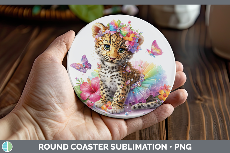 Wild Cats Rainbow Summer Leopard Round Coaster Sublimation C