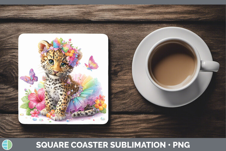 GorgeousWild Cats Rainbow Summer Square Coaster design.