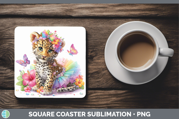 Wild Cats Rainbow Summer Leopard Square Coaster Sublimation