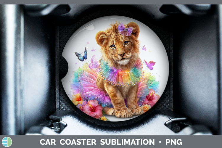 Wild Cats Rainbow Summer Lion Car Coaster Sublimation Desig