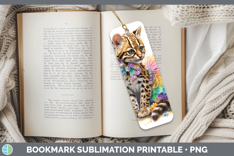 Wild Cats Rainbow Summer Margay Cat Bookmark Sublimation Pri