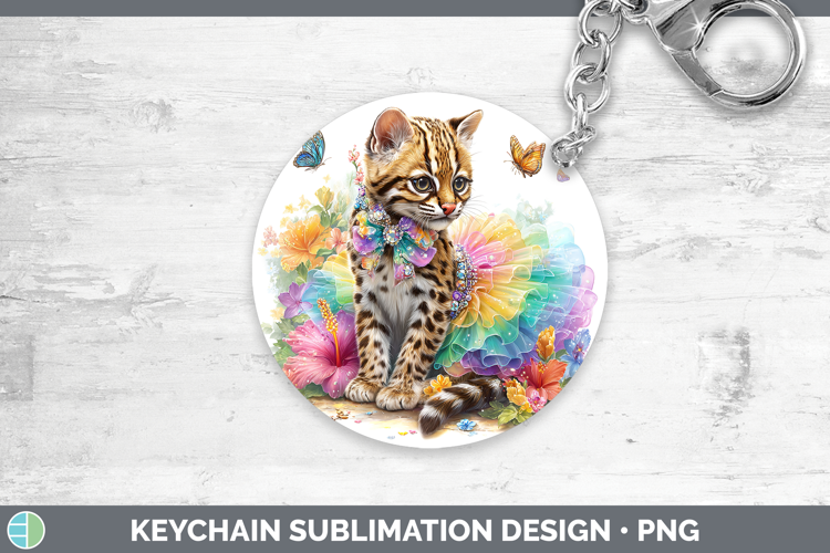 Wild Cats Rainbow Summer Margay Cat Keychain Sublimation Key