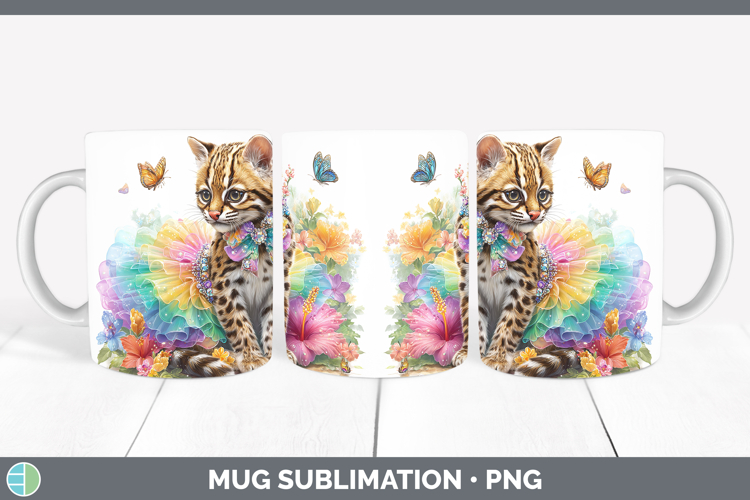 Wild Cats Rainbow Summer Margay Cat Mug Wrap Sublimation Cof