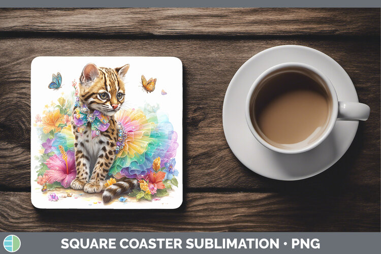 GorgeousWild Cats Rainbow Summer Square Coaster design.