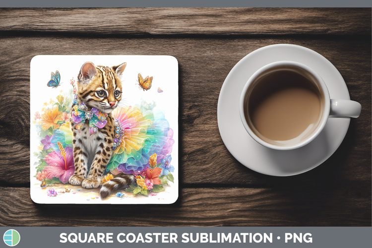 Wild Cats Rainbow Summer Margay Cat Square Coaster Sublimati