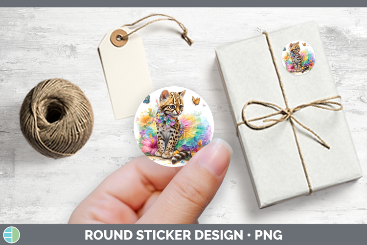 Wild Cats Rainbow Summer Margay Cat Stickers | Round Labels