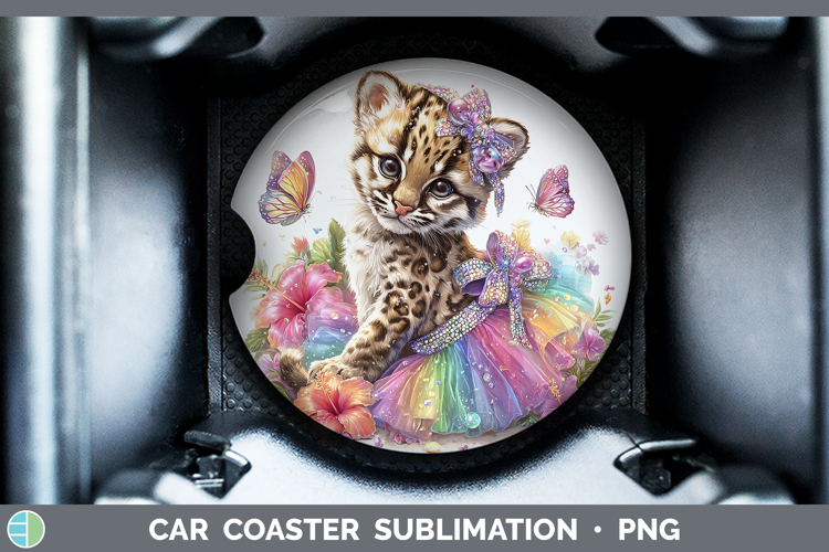 Wild Cats Rainbow Summer Ocelot Car Coaster Sublimation Des
