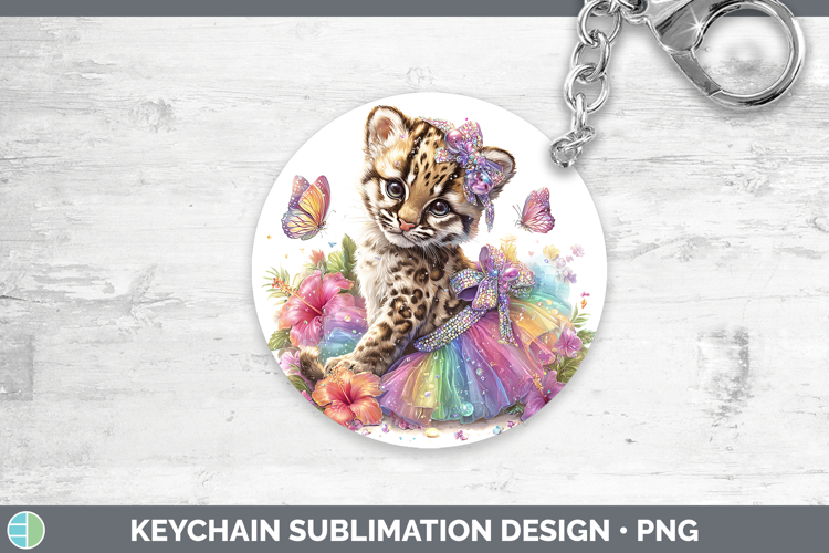 Wild Cats Rainbow Summer Ocelot Keychain Sublimation Keyring