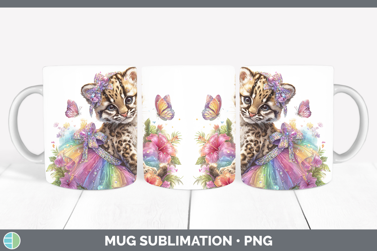 Wild Cats Rainbow Summer Ocelot Mug Wrap Sublimation Coffee