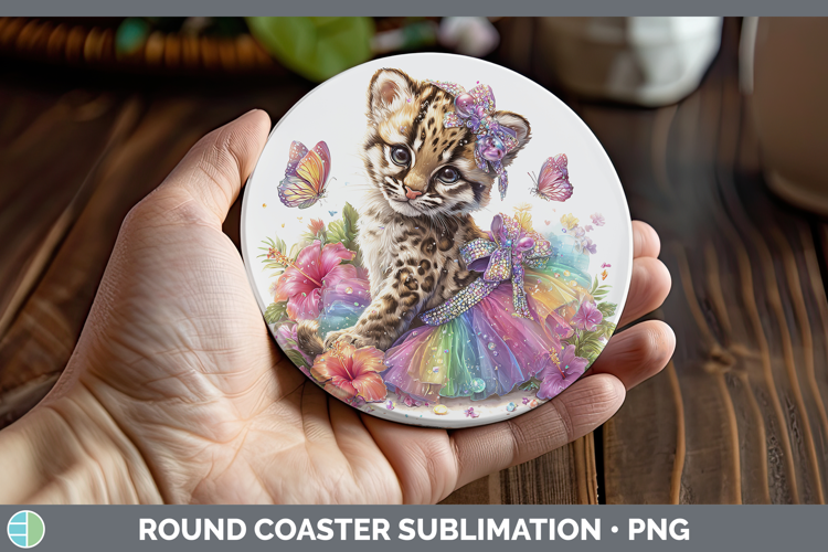 Wild Cats Rainbow Summer Ocelot Round Coaster Sublimation Co