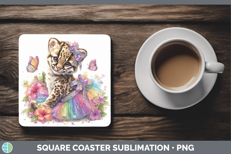 Wild Cats Rainbow Summer Ocelot Square Coaster Sublimation C