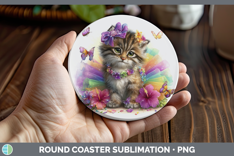 Wild Cats Rainbow Summer Pallas Cat Round Coaster Sublimatio