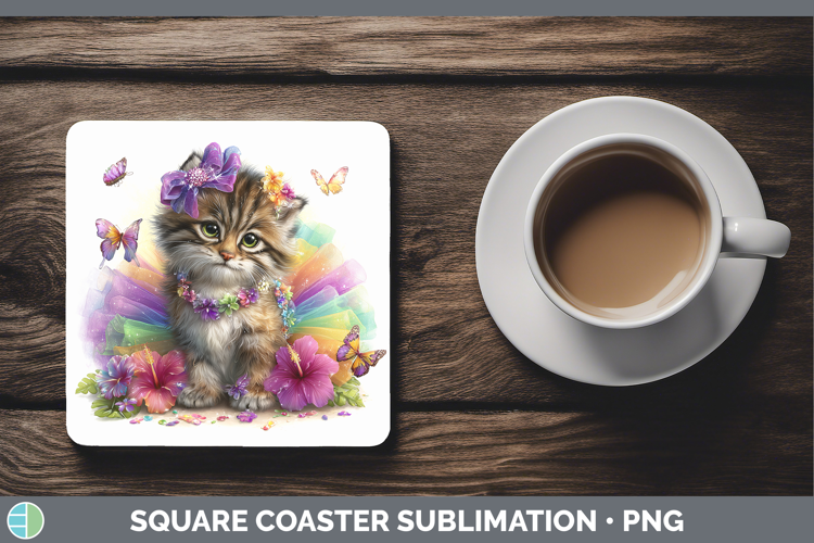 Wild Cats Rainbow Summer Pallas Cat Square Coaster Sublimati