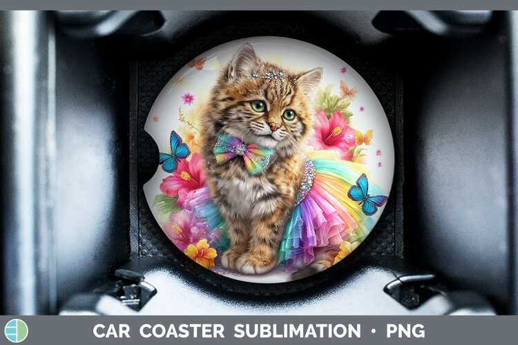 GorgeousWild Cats Rainbow Summer Car Coaster design.