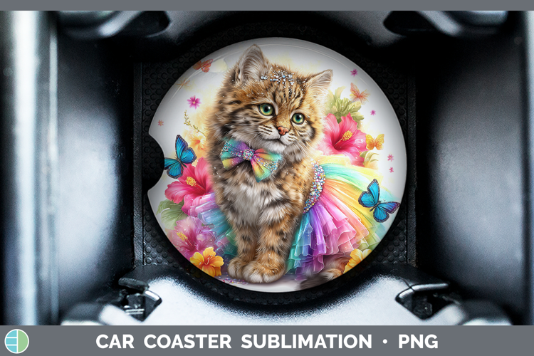Wild Cats Rainbow Summer Pampas Cat Car Coaster Sublimation