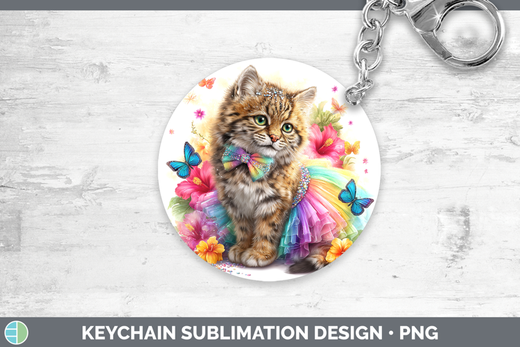 Wild Cats Rainbow Summer Pampas Cat Keychain Sublimation Key