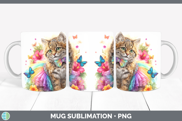 Wild Cats Rainbow Summer Pampas Cat Mug Wrap Sublimation Cof