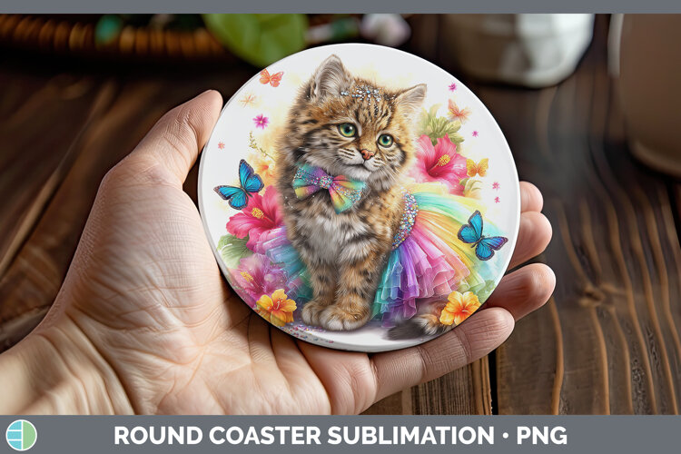 GorgeousWild Cats Rainbow Summer Round Coaster design.