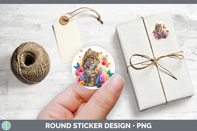 Wild Cats Rainbow Summer Pampas Cat Stickers | Round Labels
