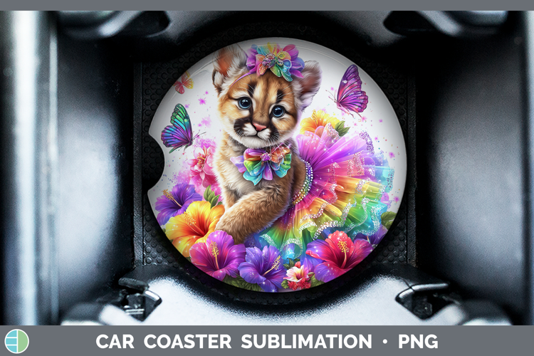 Wild Cats Rainbow Summer Puma Concolor Car Coaster Sublimati