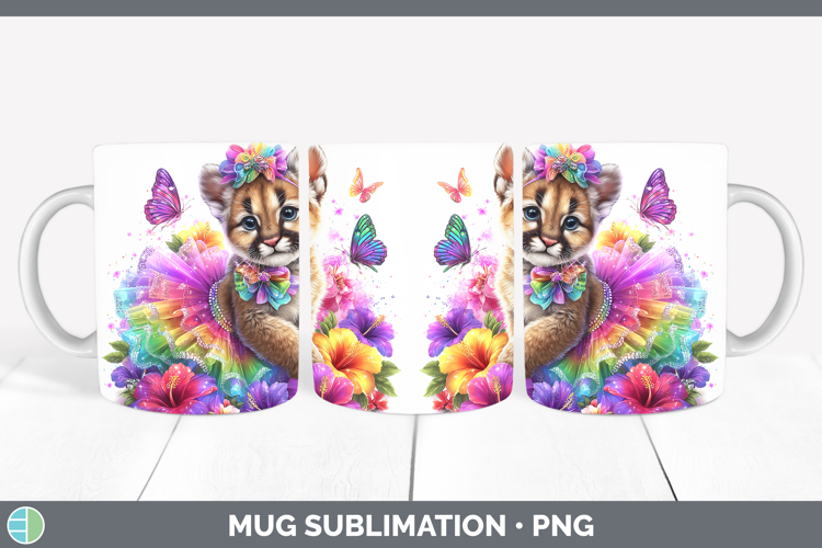 Wild Cats Rainbow Summer Puma Concolor Mug Wrap Sublimation