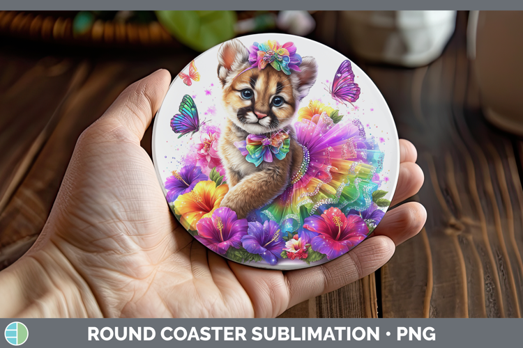 Wild Cats Rainbow Summer Puma Concolor Round Coaster Sublima