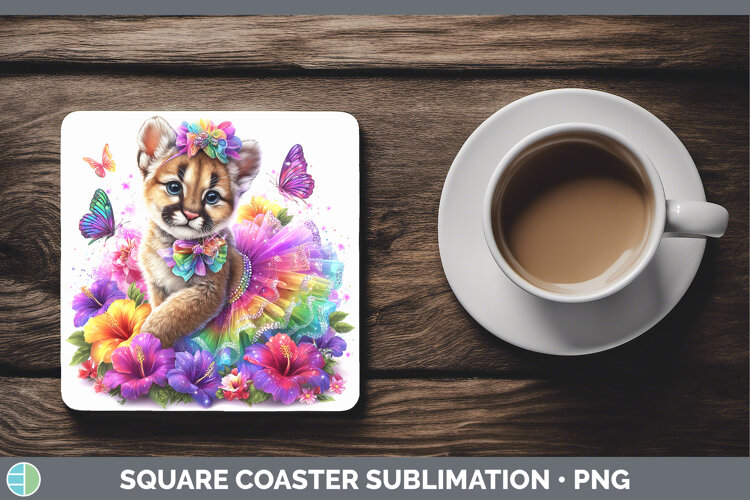 GorgeousWild Cats Rainbow Summer Square Coaster design.
