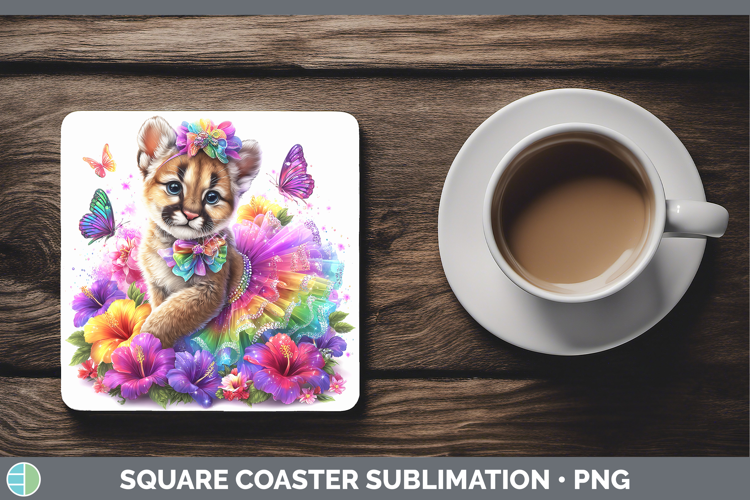 Wild Cats Rainbow Summer Puma Concolor Square Coaster Sublim