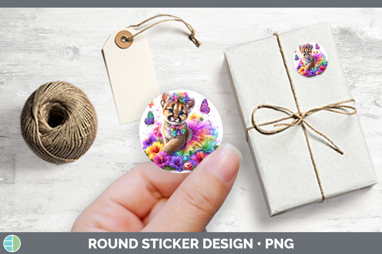 Wild Cats Rainbow Summer Puma Concolor Stickers | Round Labe
