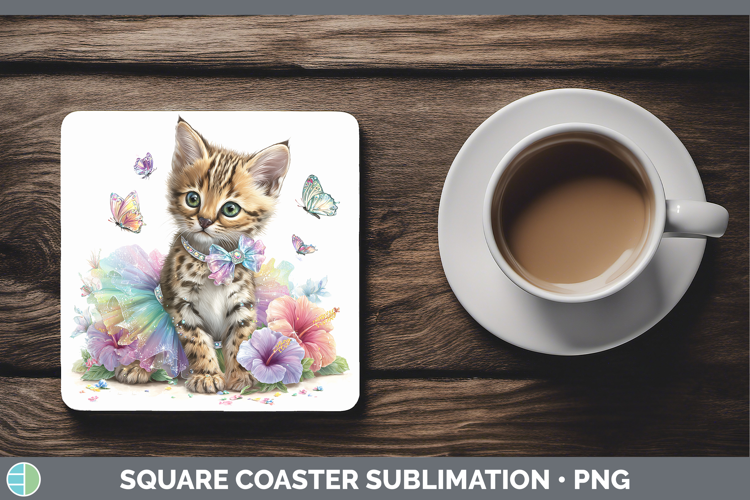 Wild Cats Rainbow Summer Serval Square Coaster Sublimation C