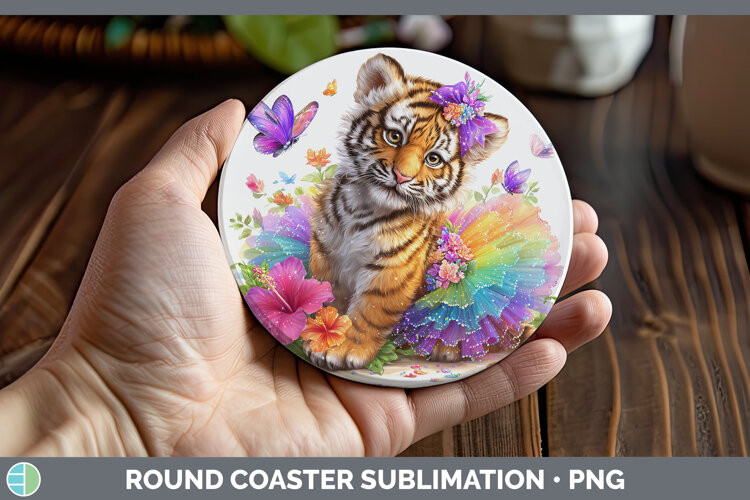 GorgeousWild Cats Rainbow Summer Round Coaster design.