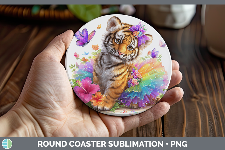 Wild Cats Rainbow Summer Tiger Round Coaster Sublimation Coa