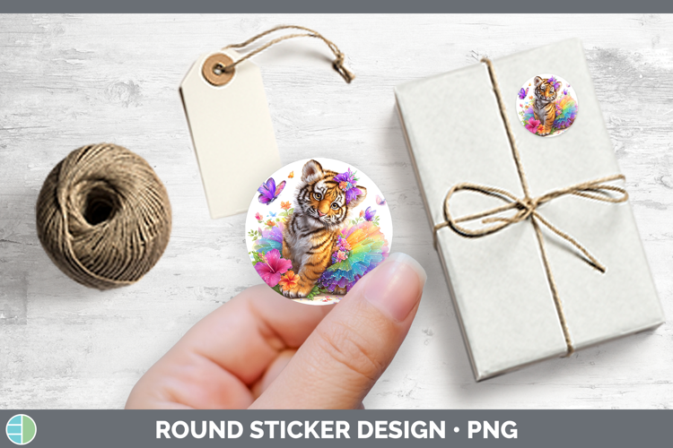 Wild Cats Rainbow Summer Tiger Stickers | Round Labels Desig