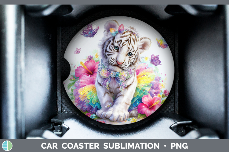 Wild Cats Rainbow Summer White Tiger Car Coaster Sublimation
