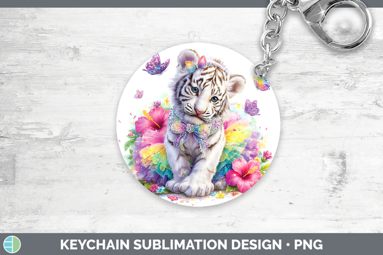 Wild Cats Rainbow Summer White Tiger Keychain Sublimation Ke