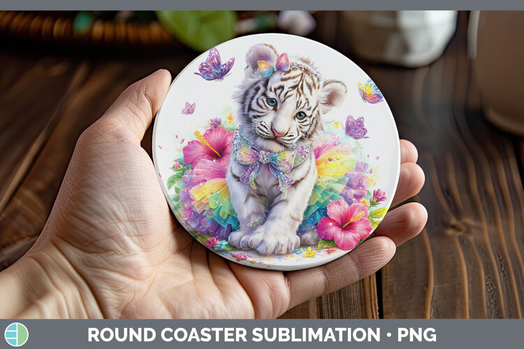 GorgeousWild Cats Rainbow Summer Round Coaster design.