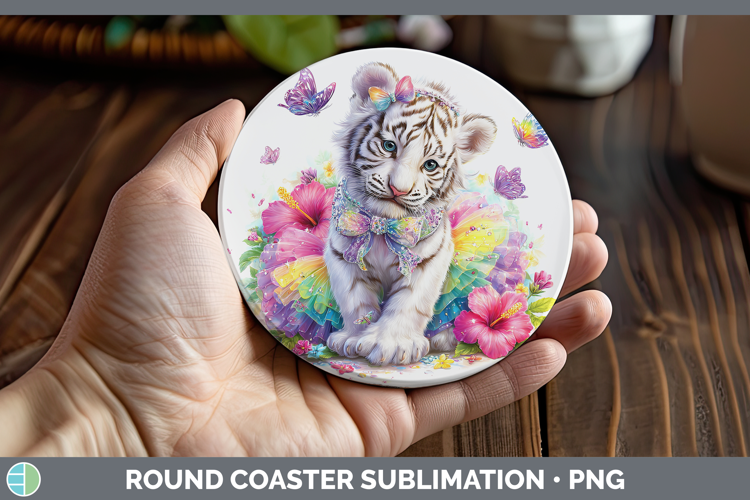 Wild Cats Rainbow Summer White Tiger Round Coaster Sublimati