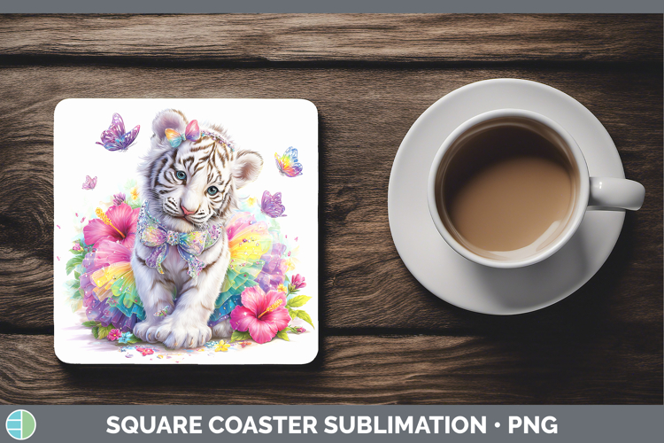 Wild Cats Rainbow Summer White Tiger Square Coaster Sublimat