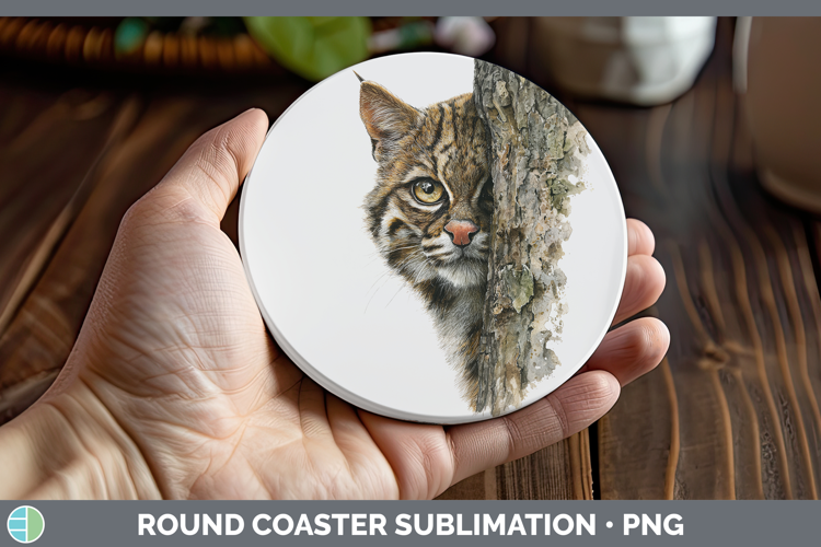 Andean Mountain Cat Wild Cats Tree Peek Round Coaster Sublim